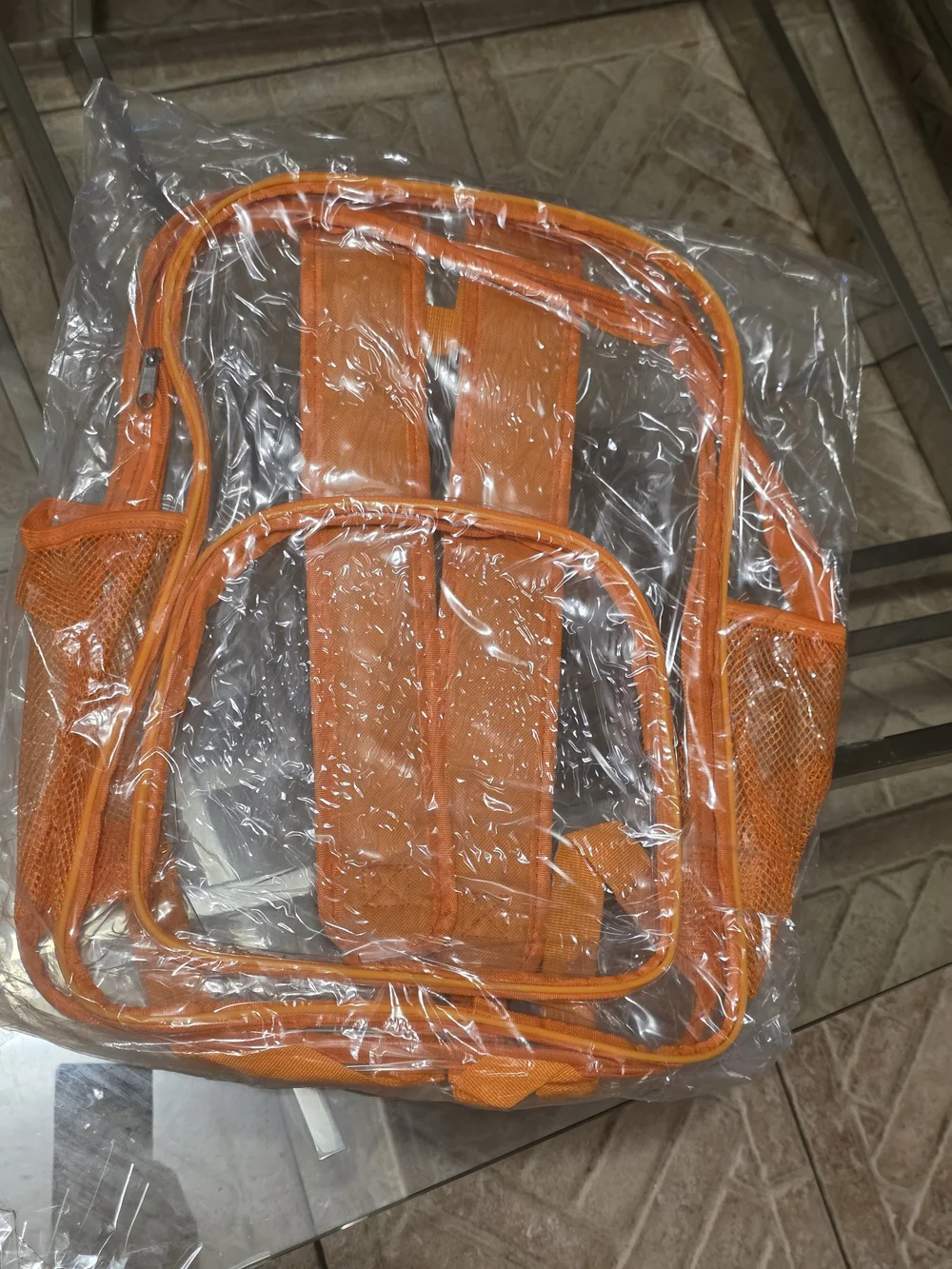 Clear Orange Kids Backpack with Mesh Pockets